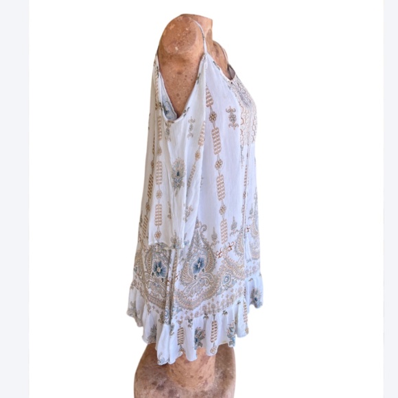 Cotton Peasant Sundress with Strap & Off-the-Shoulder 3/4 Sleeve Length - Picture 5 of 10